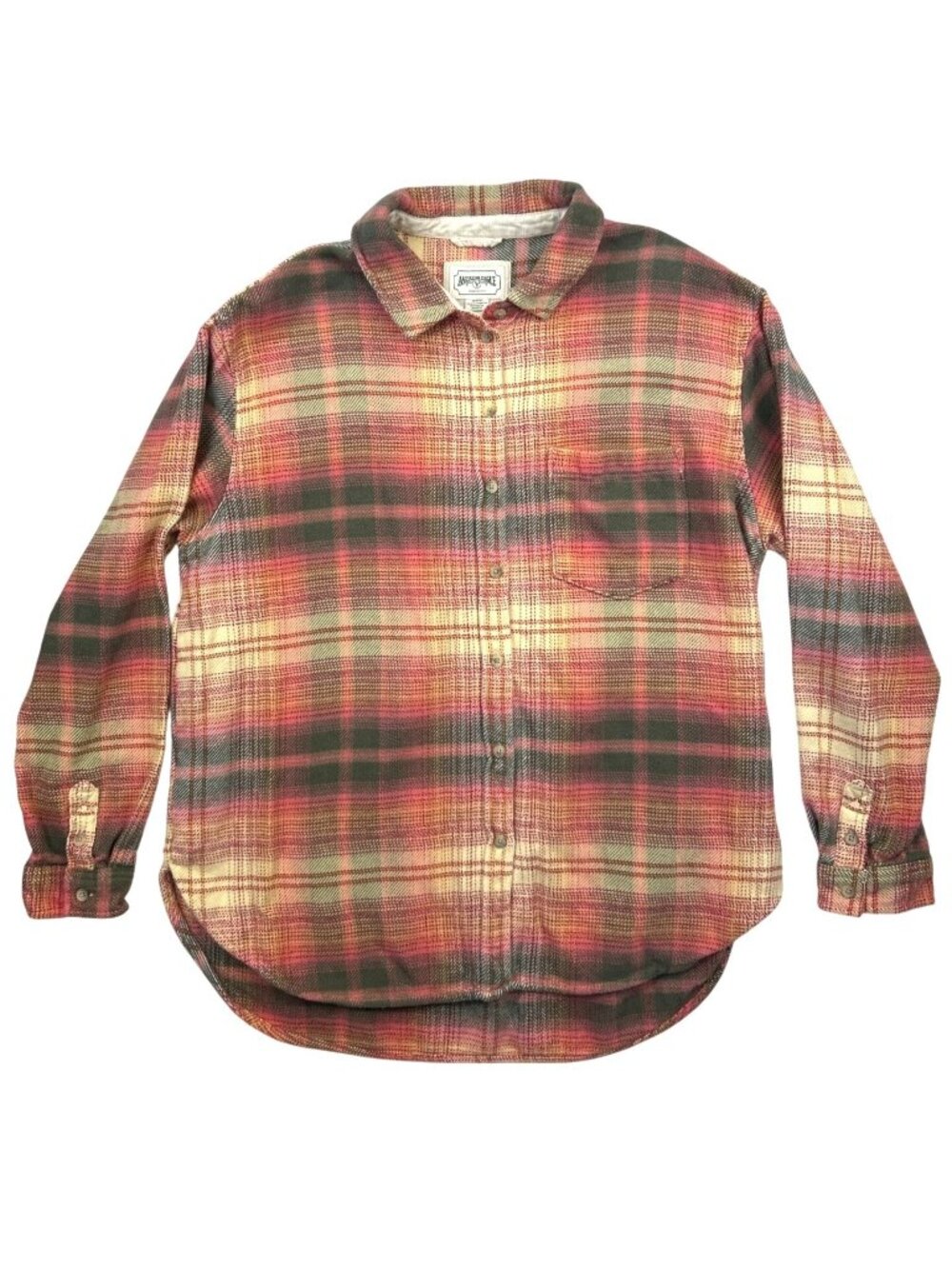 American Eagle Men's M Pink Cream Plaid Flannel Button Up Long Sleeve Lumberjack